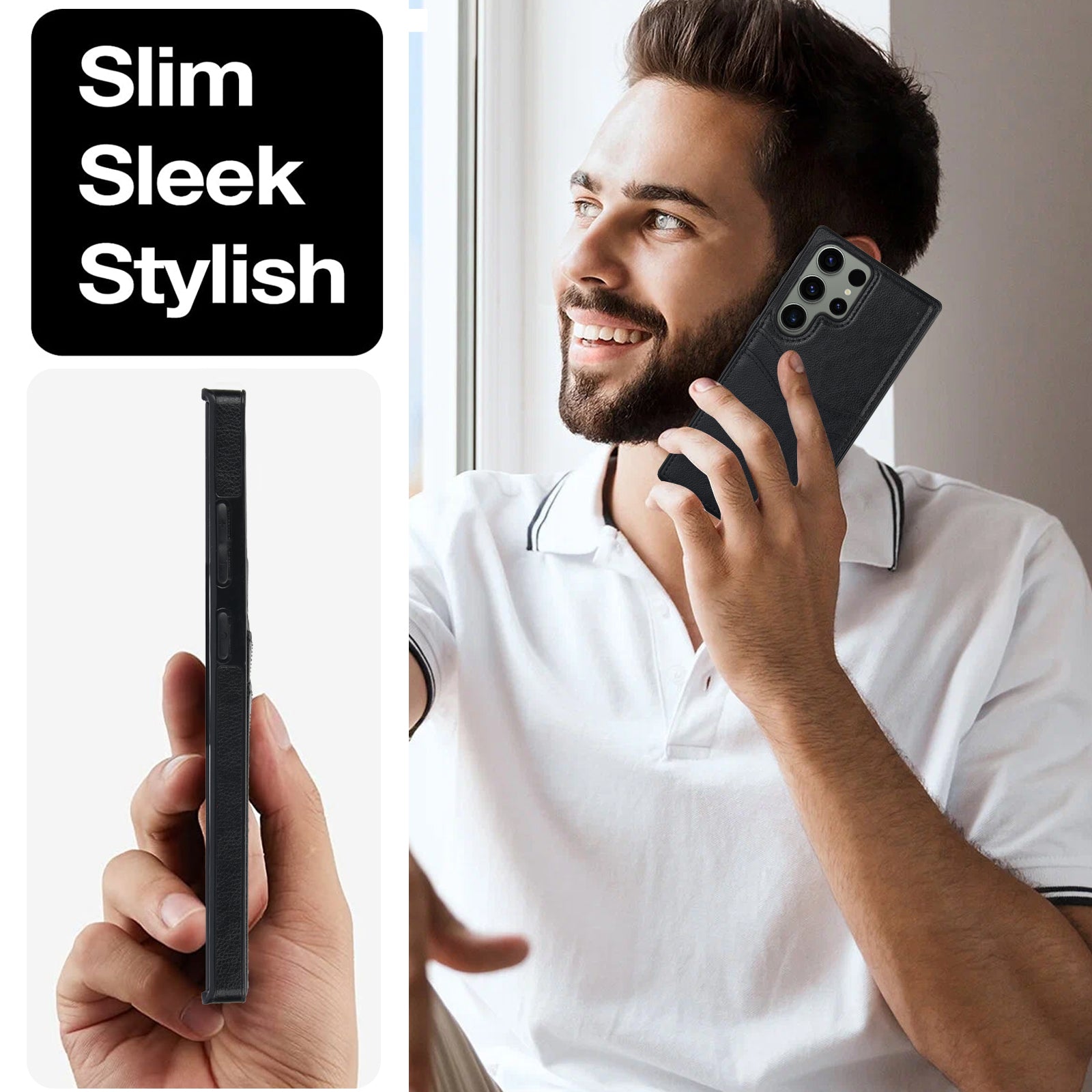 For Samsung Galaxy S23 Ultra Card Storage Phone Shell Shockproof Cell Phone Case PU+TPU Cover For Samsung Galaxy S23 Ultra Card Storage Phone Shell Shockproof Cell Phone Case PU+TPU Cover